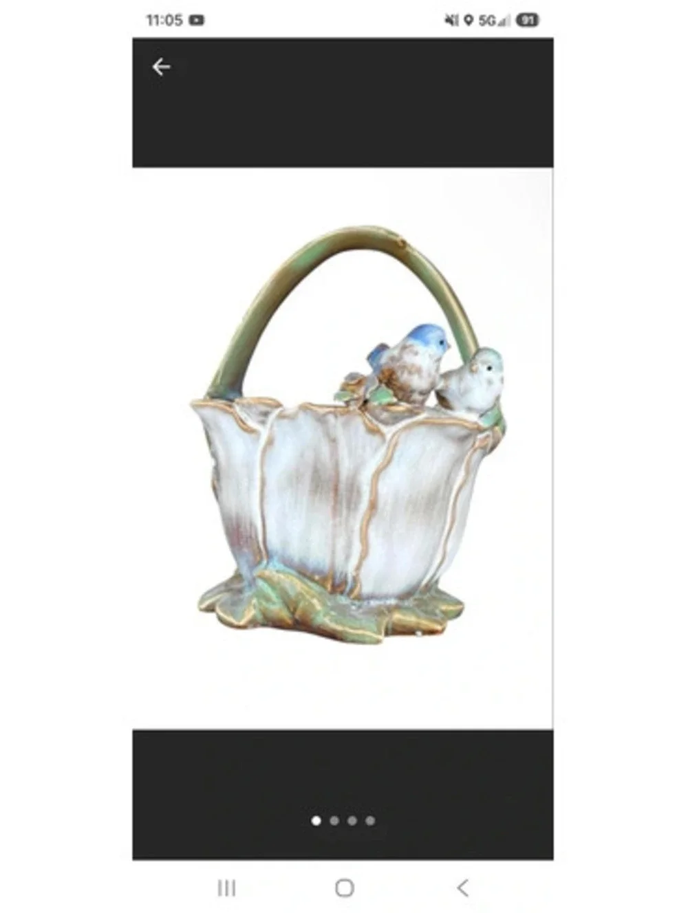 Vintage Ceramic Bird Basket Planter Vase Floral Flower Pot Cottagecore Rustic